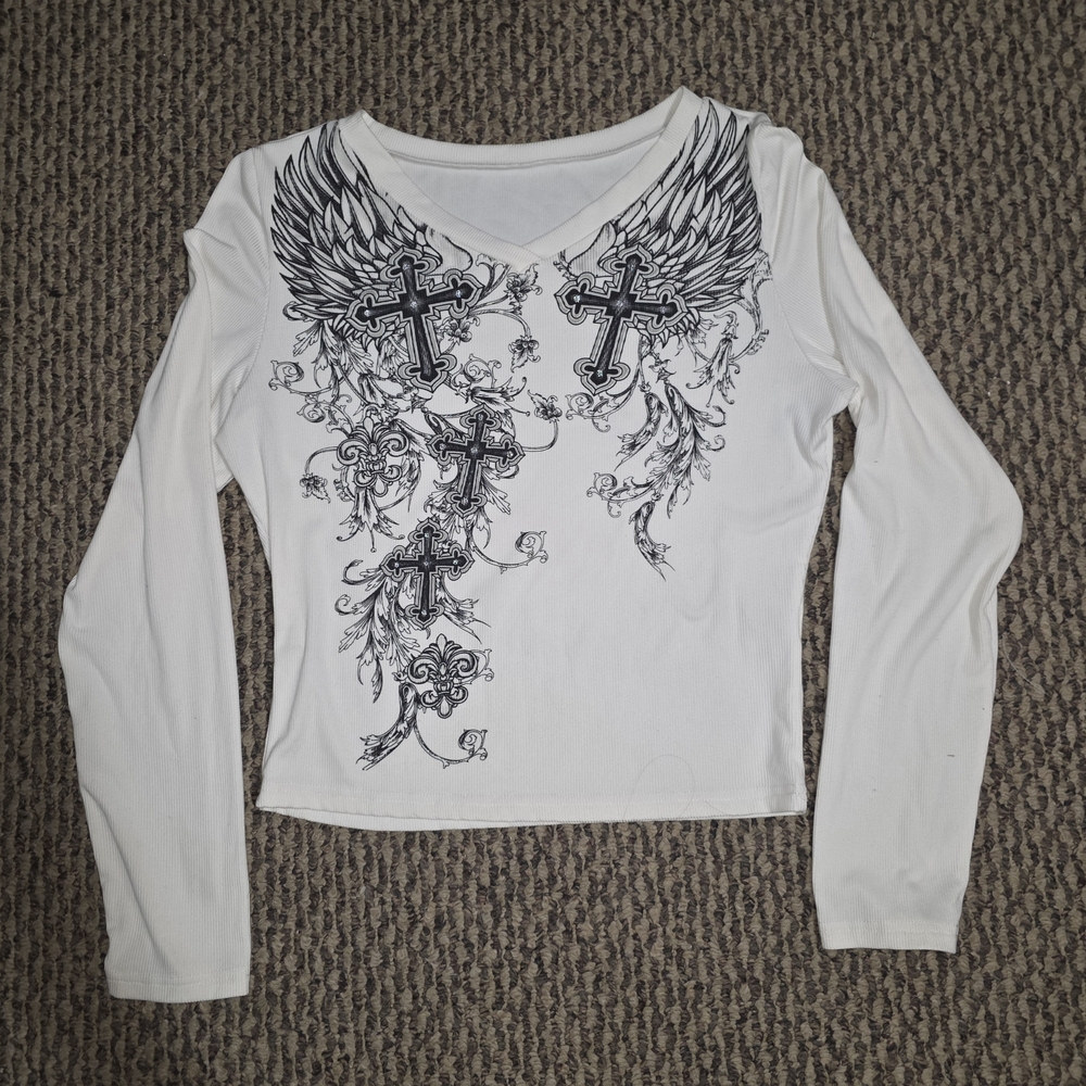 Y2k Women's White Graphic Long Sleeve Top